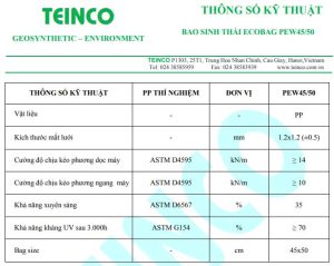 Thông số kỹ thuật bao địa kỹ thuật